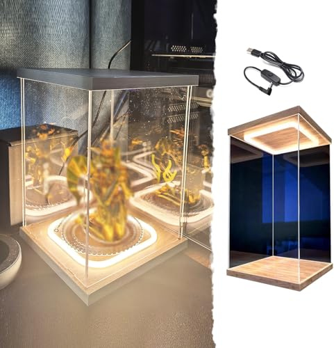 Acryl Vitrine Hohe, Transparente Acryl-Vitrinen mit LED-Beleuchtung für Figuren, 10/15/20/25/30/35/40/45/60cm Sammlervitrine, Großer, Staubdichter Schrank mit Tür(10x10x35cm/4x4x14in)