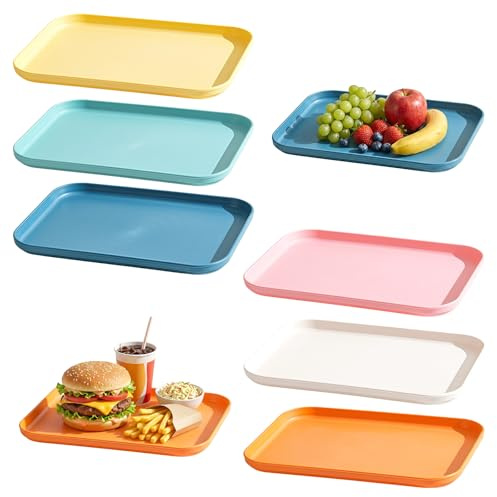 Rectangular Plastic Dinner Tray, 6PCS Plastic Serving Trays Small Perfect for Kitchen Cafe Bakery Restaurant 24 x 17.3 CM