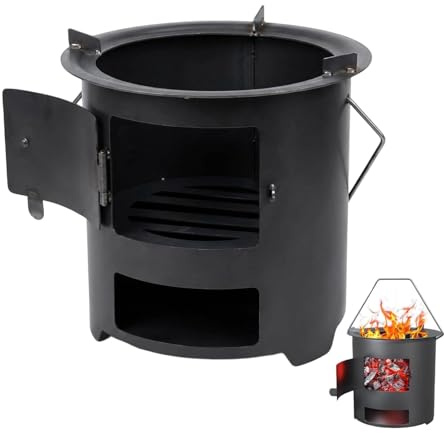 Hornillo de leña para camping | Quemador de acero inoxidable | Estufa exterior con asa - para invierno, actividades al aire libre, senderismo, senderismo, senderismo, patio, jardín,