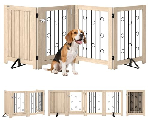 PawHut - Rejilla de protección para perros independiente, HxAn: 70 x 205 cm Rejilla plegable para perros con 2 patas de apoyo, puerta con cerradura, rejilla para mascotas para cocina, chimenea, puerta