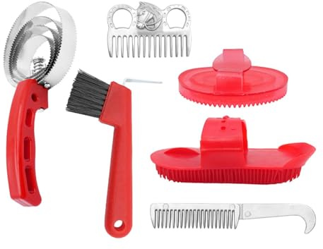 perfk 6X Kit de Aseo para Caballos, Herramientas de Limpieza, Ecuestre, Juego de cepillos para Caballos, Suministros para el Cuidado de Caballos con