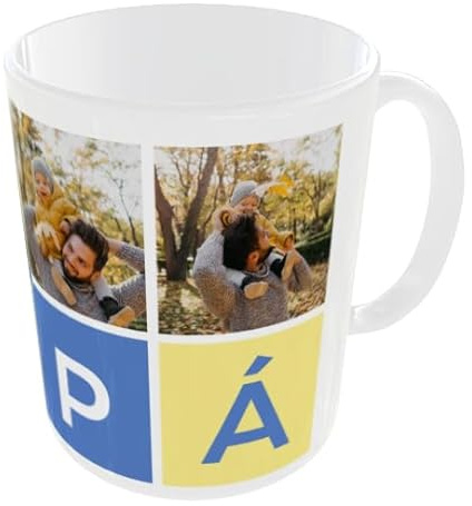 Taza Personalizada para Papá con 4 Fotos – Cerámica – Regalo Original Día del Padre – Taza con Fotos Personalizadas | Compra Solidaria (Papá Personalizado Color Positano)