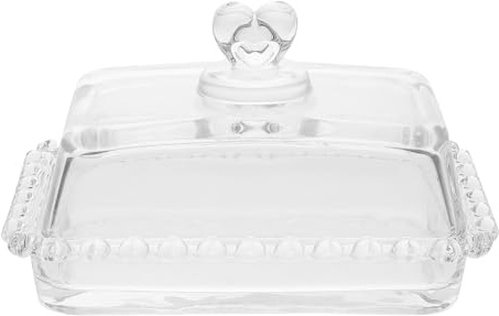 ULTECHNOVO Mantequera Transparente con Tapa de Vidrio para Mantequilla y Queso, Plato Compacto Reutilizable para Postres y Restaurante, Diseño con Borde Perlado, Apto para Uso Diario