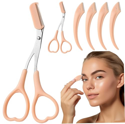 Forbici per sopracciglia in PP+acciaio inossidabile con pettine rimovibile, 6 pezzi/set forbici per sopracciglia antiscivolo e rasoi per per donna.