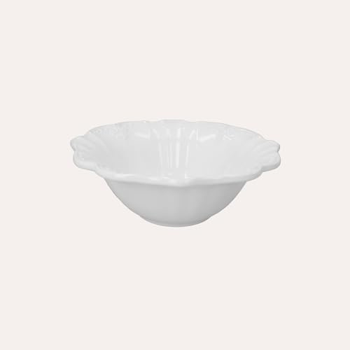 Keyhomestore KEYHOME | Ensaladera de cerámica blanca con borde contorneado y adornos en relieve – Ø29 cm
