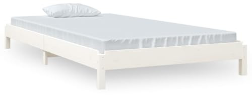 Qnhdfrt Stapelbett 100x200 cm aus massivem Kiefernholz, Bettgestell Weiß, Einzelbett mit Lattenrost, platzsparendes Gästebett für Schlafzimmer, Zeitloses Design