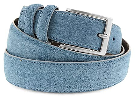 La Bottega del Calzolaio Cintura camoscio celeste uomo donna 3,5 cm artigianale made in Italy (125 cm (54/56 EU))