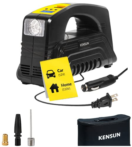 Kensun AC/DC Digital Tire Inflator for Car 12V DC and Home 110V AC Rapid Performance Portable Air Compressor Pump for Car, Bicycle, Motorcycle, Basketball and Others