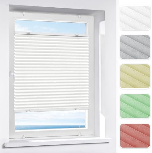 Victoria M. Indiva Lite Estor Plisado sin Taladrar, Plisseé Cortina Plisada con Soporte de Abrazadera para Ventanas y Puertas, 45 x 100 cm, Blanco