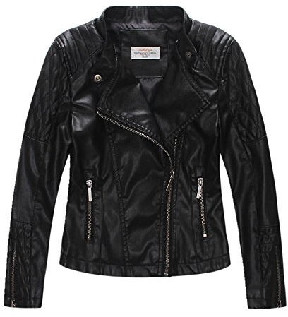 LJYH Girls Faux Leather Quilted Motorcycle Jackets Kids Spring Biker Coats Black 3/4yrs
