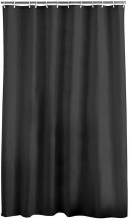 Douceur d'Intérieur, Rideau de Douche avec Crochets (180 x 200 cm) Essencia Noir, Polyester Uni