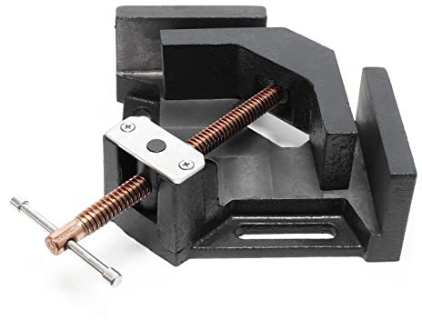 Wiltec Winkelschraubstock 90° mit 100 mm Backenbreite 75 mm Spanntiefe, Winkelzwinge aus Gusseisen, Schraubstock, Gehrungszwinge