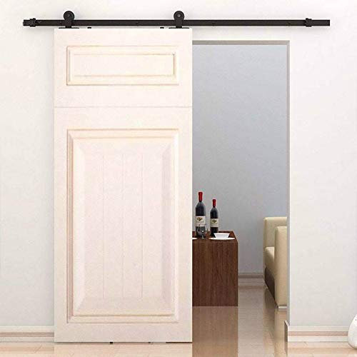 183 cm hårdvara skjutdörr spårsats, svart fullt skjutdörrssystem set för sovrum, badrum (T/183 cm krok)