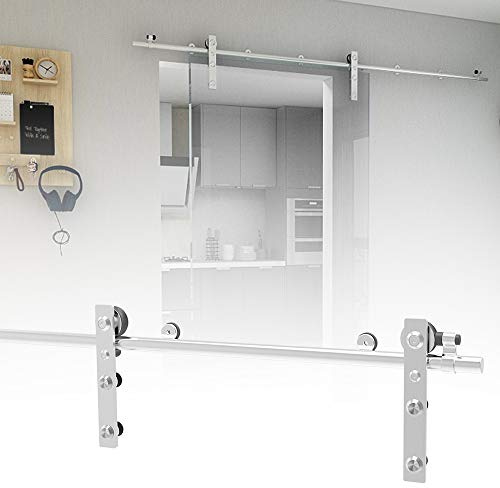 Kit Porta Scorrevole da 6,6FT / 200 cm con Binario Scorrevole, Acciaio inossidabile Armadi Scorrevoli Kit, per Porta Scorrevole a Vetro Singolo