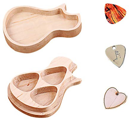 Gitarren-Plektrumbox aus Holz, Plektrum-Behälter mit 3 Gitarrenplektren, FüR Gitarristen Und Musikliebhaber