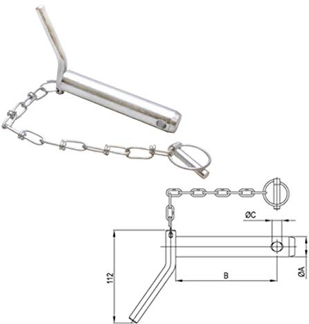 BUZE Bolzen für Oberlenker Kat. 2 = 25 mm mit Handgriff + Kette + Federstecker