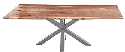 SAM Esszimmertisch 260x100cm Quincy, echte Baumkante, Akazienholz naturfarben, massiver Baumkantentisch mit Spider-Gestell Silber