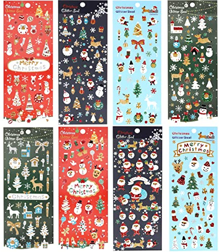 DPKOW 380+ Glitzer Weihnachten DIY Sticker für Kinder Basteln, Weihnachtsaufkleber DIY Scrapbooking Weihnachten Fotoalben Aufkleber Papeterie Karten Tagebuch Wasserflasche Deko