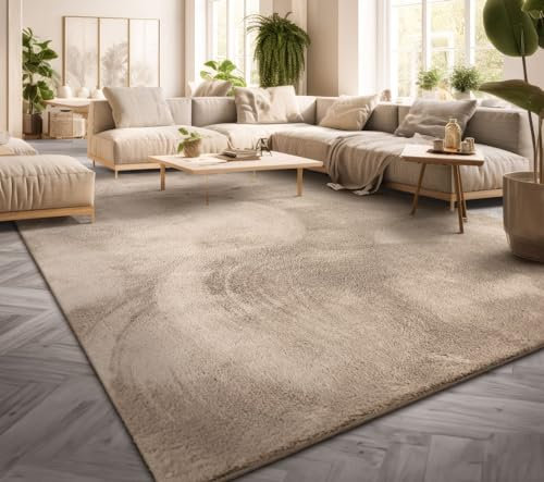 TT Home Large Rug Short Pile Monochrome Modern Design Washable, colour: Beige, Size:200x280 cm