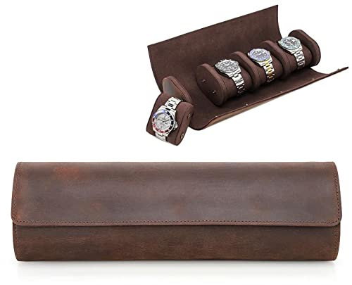Bueuwe Klockrulle resefodral, klockbox organiserare för män - klockförvaring och visningsfodral - klocktillbehör passar armbandsur och smarta klockor, 4