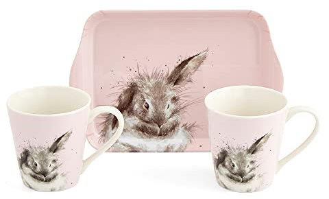 Portmeirion Home & Gifts Royal Worcester (X0011659113) - Juego de taza y bandeja de cerámica con diseño de conejo rosa