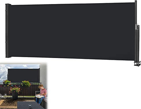 Aufun Toldo Lateral 100 x 300 cm, toldo Extensible, protección Solar de poliéster, protección de privacidad, protección contra el Viento para jardín, toldo Lateral con Soporte, Antracita