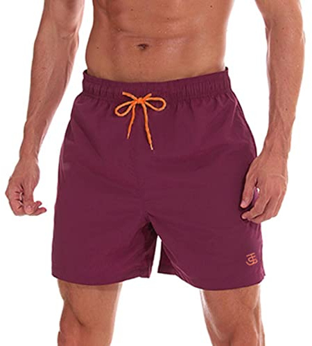 JustSun Snabbtorkande vattentäta badshorts för män med fickor, Bordeaux, L