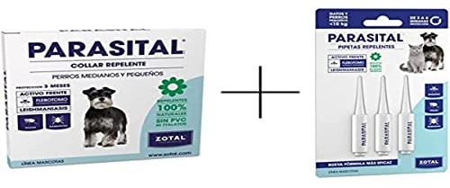 Zotal PARASITAL® Pack Collar Antiparasitario Perros Medianos y Pequeños + Pipeta Perros Pequeños y Gatos | Pack contra los parásitos externos en Mascotas | Ingredientes Activos Naturales | Marca
