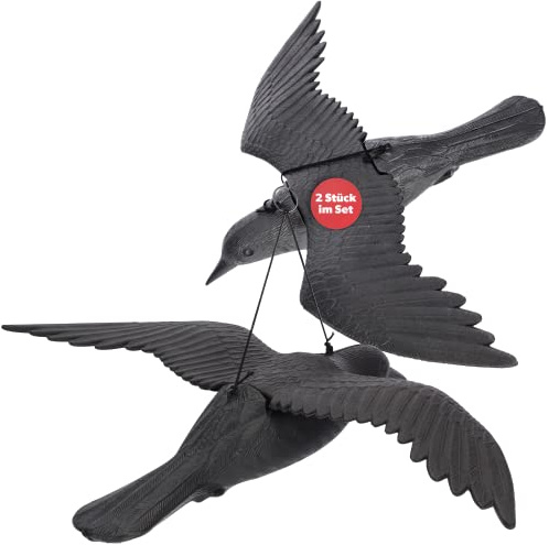 KADAX 2er Set Vogelabschreckung aus Kunststoff, Plastik, Fliegende Krähe, Vogelabwehr, Taubenabwehr, Taubenschreck, Vogelschreck, schwarzer Rabe gegen Tauben
