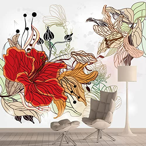 Fotomural Efecto 3D Murales Con Motivos Florales Rojos Papel Tapiz Fotográfico Sala De Estar Dormitorio Decoración De Pared 150(W) X105(H) Cm