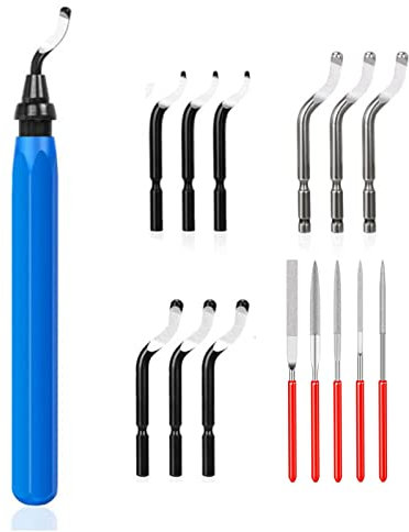 Amfrpar Sbavatura Strumento Mano Set Universale Manico Sbavatore per Metallo con 9 Lame di Ricambio e 5 Lima Diamantata 360°Rotazione Sbavatore per Resina e Stampe 3D Tubi Plastica Alluminio Rame