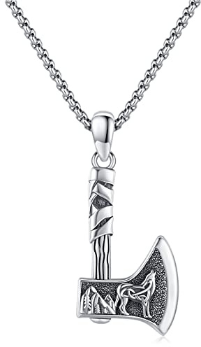 YEESIA Wikinger-Halskette, 925er Sterlingsilber, Wikinger-Anhänger, Halskette, nordisches Amulett, Wikinger-Schmuck, Geschenke für Frauen und Männer