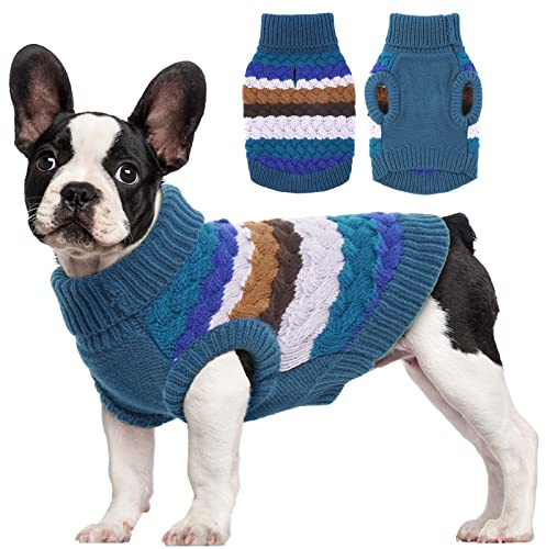 Kuoser Warm Hundepullover, Kleine und Mittelgroße Hunde, Fleece, Winterkleidung Blau L