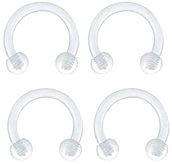 Septum Piercing Acryl, Nasenring Hufeisen mit Transparent Offene Runde mit 2 Ball 4Pcs Piercingschmuck Geschenk für Frauen Männer