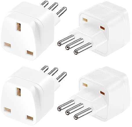 4 Pack Italy Plug Adapter UK to Italy Plug Adapter Travel Adaptor UK to Italian Converter Power Adapter (White)