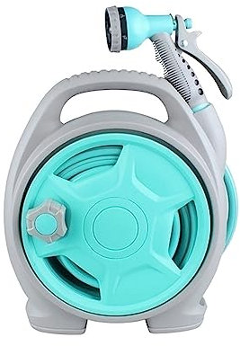 Retractable Garden Hose Reel, 50ft (15M) Mini Hose Reel Set, Portable Wall Mounted Garden Water Hose with 6-Function Spray Nozzle, for Watering Flower Car Washing Cleaning Showering Pet (blue)