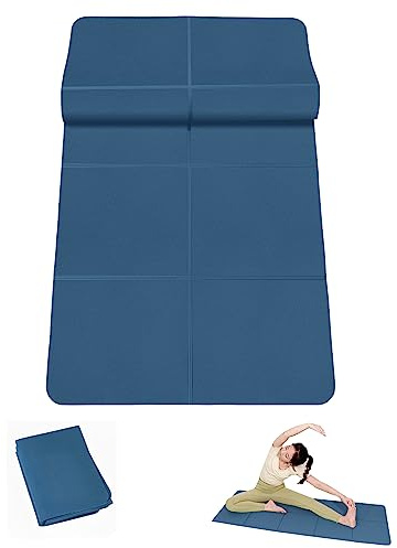 Faltbare Yogamatte für Unterwegs, WASAGA Rutschfeste Tragbare 3mm Dicke TPE-Gymnastikmatte für Unterwegs Fitnesscenter Yoga Pilates Training Außenpool Campingplatz (Blau)