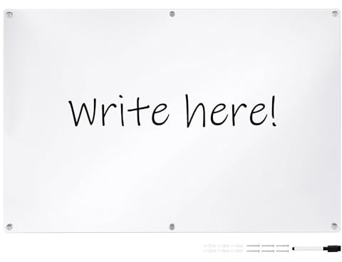 Navaris Tableau acrylique transparent - Tableau mémo effaçable 90 x 60 x 0,5 cm avec 1x marqueur 4x vis - Fixation murale horizontale ou verticale