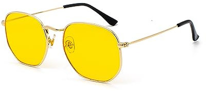 WDZAYXC Mode polygonale Sonnenbrille für Damen und Herren,Leicht Metallrahmen Brille,UV400 Schutz(Gold/Gelb)