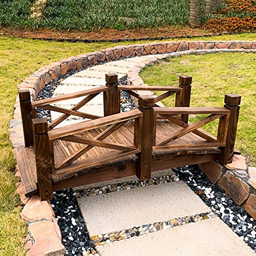 Gartenbrücke Klassische Naturholzbogen-Teichbrücke mit Sicherheitsgeländer, Dekorative Kleine Brücke des Hinterhofgartens, Leicht Zusammenzubauen, 140 cm Lang