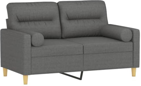 vidaXL Sofa 2 Sitzer, Couch mit Zierkissen, Liegesofa für Wohnzimmer, Polstersofa Sessel Relaxsofa Loungesofa Relaxcouch, Dunkelgrau Stoff