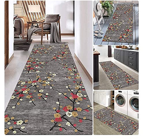 Siunwdiy Küche Teppich rutschfest Waschbar Flur Läufer Teppich Braun und Rot bunt 3D Teppich Blumenmuster kuche Läufer Teppich Polyester Läufer Flur 80x300Teppich Wohnzimmer,Braun,120x150cm