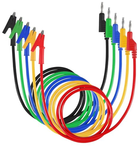 AOICRIE 5pcs Multimeter Test Leads 4mm Stackable Banana Plug to Alligator Clips Test Leads Crocodile Test Clamps Cables for Multimeter Electrical Testing