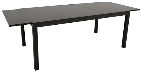 DEGAMO Gartentisch Ausziehtisch ELBA XXL, 200/300x110cm, Aluminium anthrazit + Glas schwarz, Outdoor