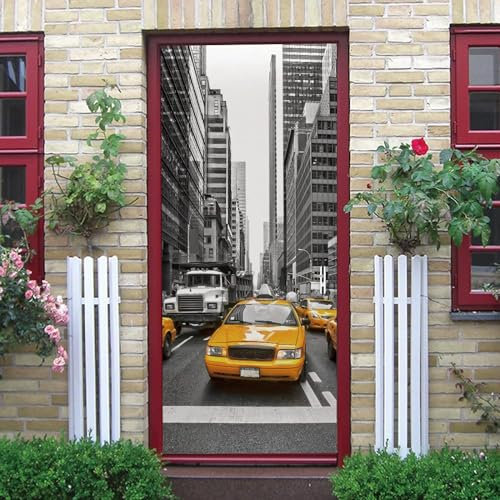 Türtapete 3D Selbstklebend Türposter - Gelbes Auto Auf Der Straße 90 X 210 Cm - Fototapete Türfolie Abnehmbar Wandtapete Pvc Wasserdichte Schlafzimmer Türaufkleber - Kinderzimmer Wohnzimme -7X8I7Q5M3D