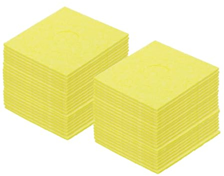 sourcing map 25PCS Soldering Sponge 60 x 60mm Square with Holes Yellow Cleaning Pad Iron Replacement for Cleaning Soldering Iron 2mm Natural Thickness 11mm Water Absorption Thickness
