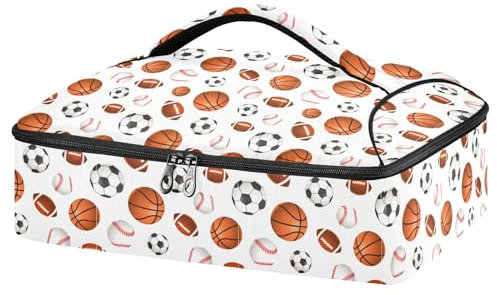 Mnsruu Borsa termica per casseruole con stampa a palline, per cibi caldi o freddi, borsa termica con coperchio, per viaggi, feste, picnic, Stampa palla sportiva, Taglia unica