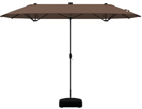 KOMFOTTEU 4x2m Parasol de Jardin Exterieur avec LED, Hauteur 240cm | Parasol rectangulaire avec Manivelle et Base, Parasols double pliable, pour Patio, Piscine, Terrasse, Café, Cour