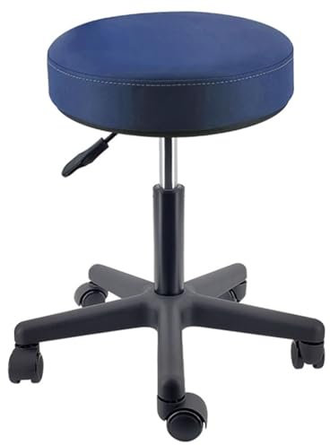 Robuster Rollhocker aus PU-Leder, höhenverstellbar, rund, drehbar, für Krankenhäuser, Schönheitssalons, Schulen, Labore, Forschungsinstitute, Arbeitsstuhl (blau)