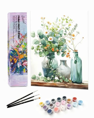 Bougimal Pintar por Numeros Adultos Paisaje incluir Pinceles y Pintura Acrilica, Flores 2, Sin Marco 28 X 35 cm